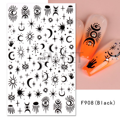 3D Witchy Naels Simples Leegid Täht Kuu Madu Kleebised Mustvalge Disain Joon Graffiti Nail Art Decor Kleebised Maniküür SAF