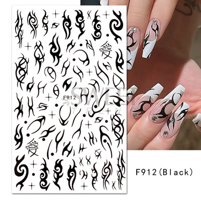 3D Witchy Naels Simples Leegid Täht Kuu Madu Kleebised Mustvalge Disain Joon Graffiti Nail Art Decor Kleebised Maniküür SAF