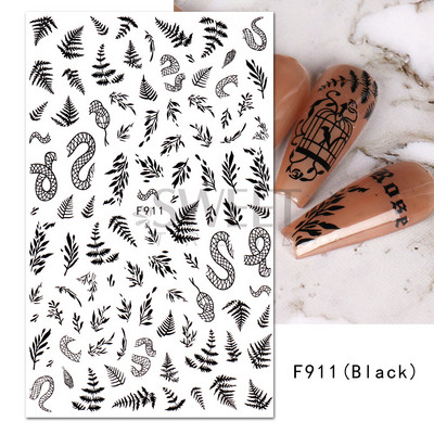 3D Witchy Naels Simples Leegid Täht Kuu Madu Kleebised Mustvalge Disain Joon Graffiti Nail Art Decor Kleebised Maniküür SAF