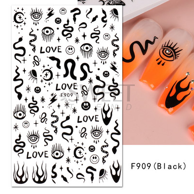 3D Witchy Naels Simples Leegid Täht Kuu Madu Kleebised Mustvalge Disain Joon Graffiti Nail Art Decor Kleebised Maniküür SAF