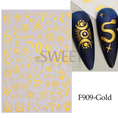 3D Witchy Naels Simples Leegid Täht Kuu Madu Kleebised Mustvalge Disain Joon Graffiti Nail Art Decor Kleebised Maniküür SAF