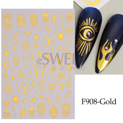 3D Witchy Naels Simples Leegid Täht Kuu Madu Kleebised Mustvalge Disain Joon Graffiti Nail Art Decor Kleebised Maniküür SAF