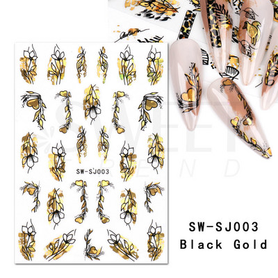 3D Witchy Naels Simples Leegid Täht Kuu Madu Kleebised Mustvalge Disain Joon Graffiti Nail Art Decor Kleebised Maniküür SAF