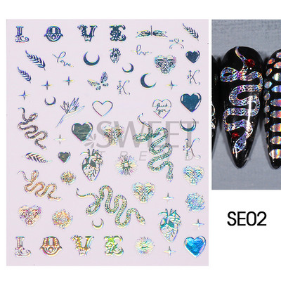 3D Witchy Naels Simples Leegid Täht Kuu Madu Kleebised Mustvalge Disain Joon Graffiti Nail Art Decor Kleebised Maniküür SAF