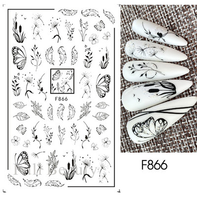 3D Witchy Naels Simples Leegid Täht Kuu Madu Kleebised Mustvalge Disain Joon Graffiti Nail Art Decor Kleebised Maniküür SAF