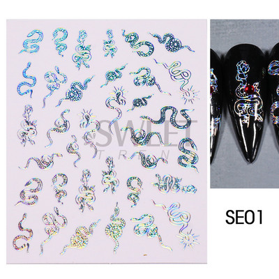 3D Witchy Naels Simples Leegid Täht Kuu Madu Kleebised Mustvalge Disain Joon Graffiti Nail Art Decor Kleebised Maniküür SAF