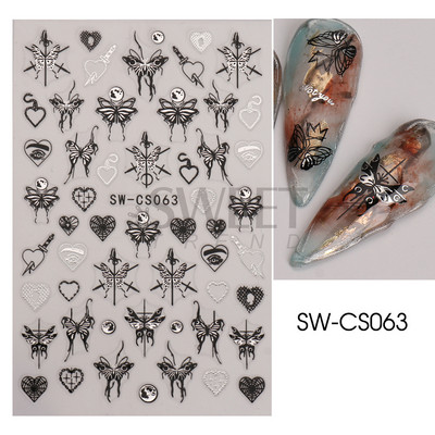 3D Witchy Naels Simples Leegid Täht Kuu Madu Kleebised Mustvalge Disain Joon Graffiti Nail Art Decor Kleebised Maniküür SAF