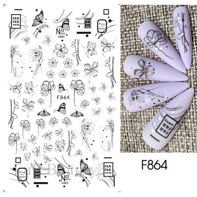 3D Witchy Naels Simples Leegid Täht Kuu Madu Kleebised Mustvalge Disain Joon Graffiti Nail Art Decor Kleebised Maniküür SAF