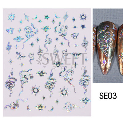 3D Witchy Naels Simples Leegid Täht Kuu Madu Kleebised Mustvalge Disain Joon Graffiti Nail Art Decor Kleebised Maniküür SAF