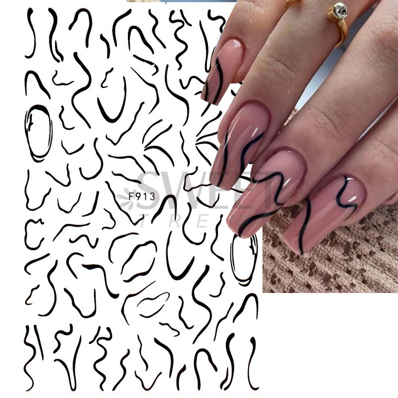 3D Witchy Naels Simples Leegid Täht Kuu Madu Kleebised Mustvalge Disain Joon Graffiti Nail Art Decor Kleebised Maniküür SAF