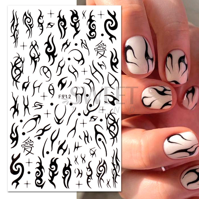 3D Witchy Naels Simples Leegid Täht Kuu Madu Kleebised Mustvalge Disain Joon Graffiti Nail Art Decor Kleebised Maniküür SAF
