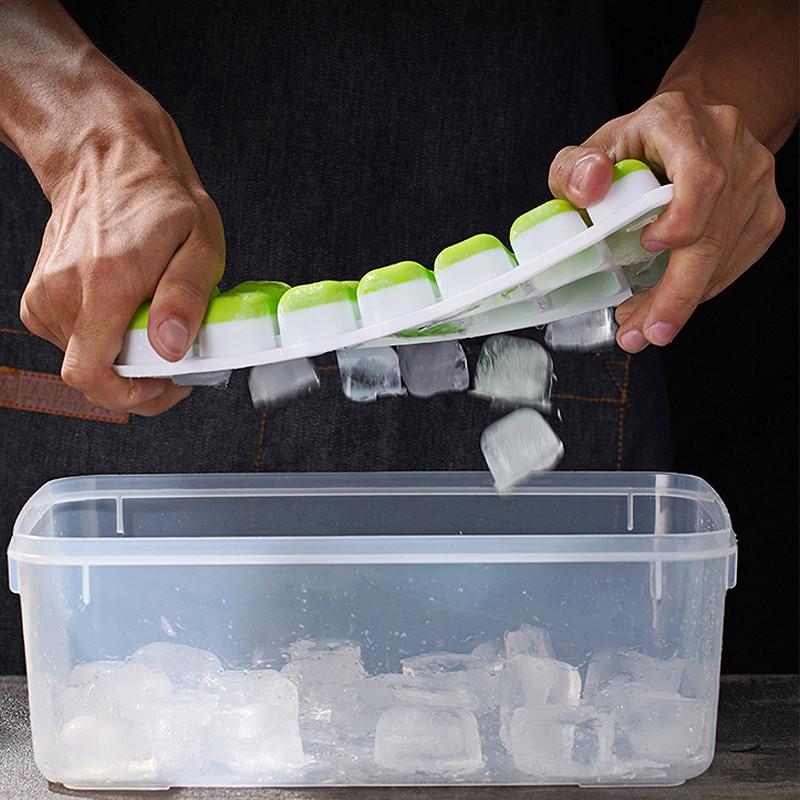 14 rácsos jégkockakészítő könnyen kioldható kiömlésálló fedéllel, BPA-mentes szilikon jégkockatálca csokoládéforma fagylaltforma