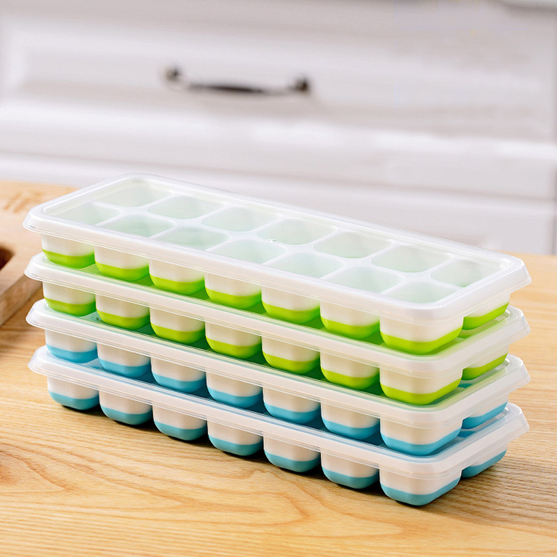 14 rácsos jégkockakészítő könnyen kioldható kiömlésálló fedéllel, BPA-mentes szilikon jégkockatálca csokoládéforma fagylaltforma