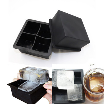 Голямо кубче с 4 дупки Джъмбо, голямо силиконово кубче лед, квадратна тава, форма, форма, машина за лед, кухненски аксесоари