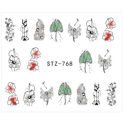 Αυτοκόλλητο Full Beauty Nail Art Flower Cartoon Μεταφορές νερού Χαλκομανίες Φανταχτερό σχέδιο Σχεδιασμός υδατογράφημα Slider TRSTZ766-770