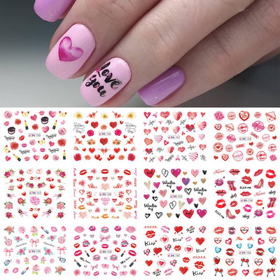 12 τμχ Αυτοκόλλητα κόμικ για νύχια Καρτούν Αυτοκόλλητα με νερό για νύχια νέον πράσινο ροζ βερνίκι περιτύλιγμα Love Heart Pop Art Sliders Y2K Decor GLJF133-144