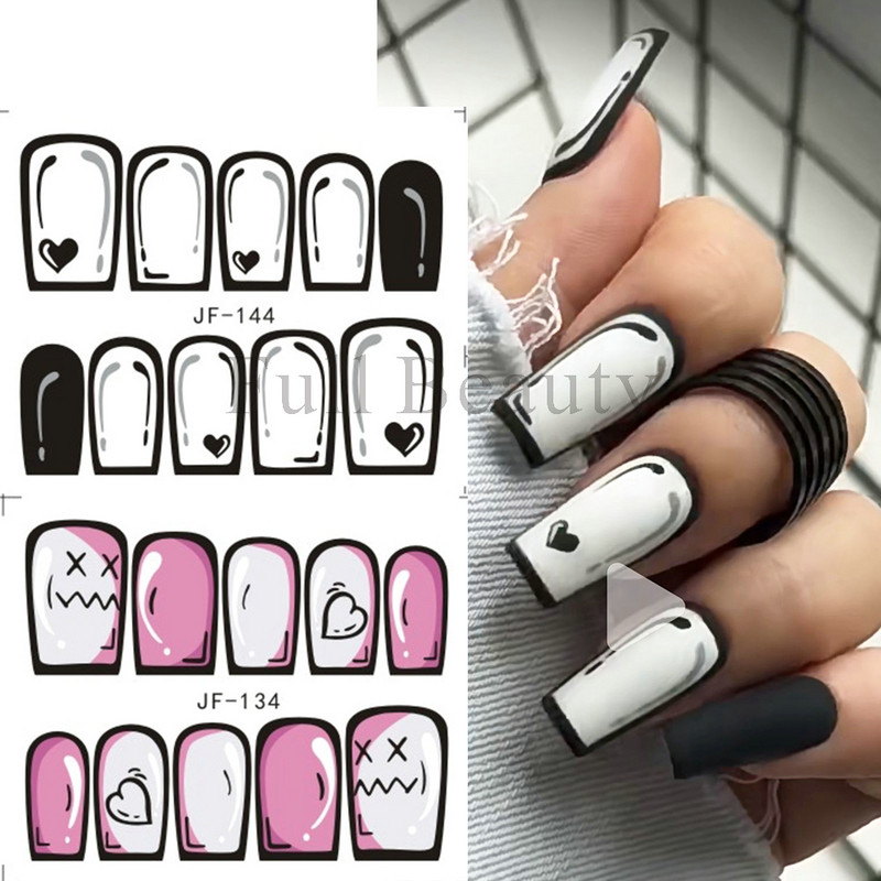 12 τμχ Αυτοκόλλητα κόμικ για νύχια Καρτούν Αυτοκόλλητα με νερό για νύχια νέον πράσινο ροζ βερνίκι περιτύλιγμα Love Heart Pop Art Sliders Y2K Decor GLJF133-144