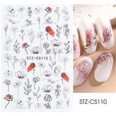 3D αυτοκόλλητα νυχιών Γεωμετρικές γραμμές Flower Leaf Butterfly Slider for Nail Art Decoration 2022 Αυτοκόλλητο σχέδιο μανικιούρ CHCA205-716