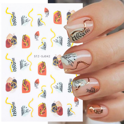 Aranyos tavaszi virágos levelek 3D körömdíszítő matricák arany örvény virágos természetes dizájn öntapadó transzfer csúszkák manikűr NFSTZ-SJ