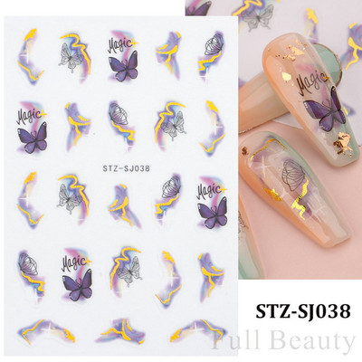 Aranyos tavaszi virágos levelek 3D körömdíszítő matricák arany örvény virágos természetes dizájn öntapadó transzfer csúszkák manikűr NFSTZ-SJ