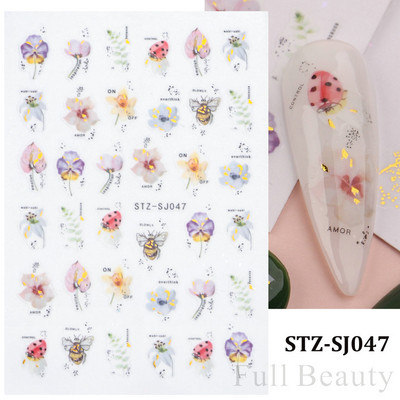 Aranyos tavaszi virágos levelek 3D körömdíszítő matricák arany örvény virágos természetes dizájn öntapadó transzfer csúszkák manikűr NFSTZ-SJ