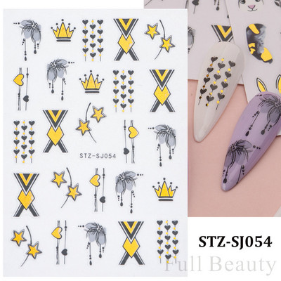 Aranyos tavaszi virágos levelek 3D körömdíszítő matricák arany örvény virágos természetes dizájn öntapadó transzfer csúszkák manikűr NFSTZ-SJ