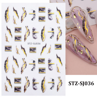 Aranyos tavaszi virágos levelek 3D körömdíszítő matricák arany örvény virágos természetes dizájn öntapadó transzfer csúszkák manikűr NFSTZ-SJ
