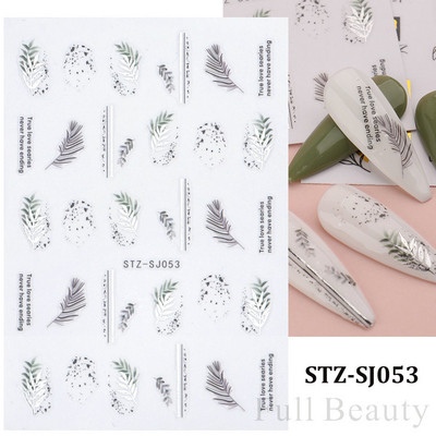 Aranyos tavaszi virágos levelek 3D körömdíszítő matricák arany örvény virágos természetes dizájn öntapadó transzfer csúszkák manikűr NFSTZ-SJ