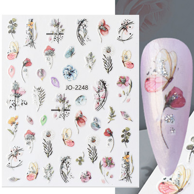 Aranyos tavaszi virágos levelek 3D körömdíszítő matricák arany örvény virágos természetes dizájn öntapadó transzfer csúszkák manikűr NFSTZ-SJ