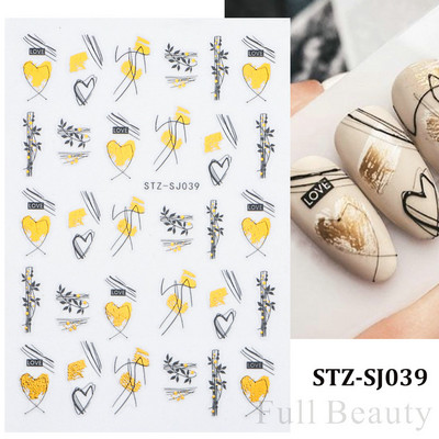 Aranyos tavaszi virágos levelek 3D körömdíszítő matricák arany örvény virágos természetes dizájn öntapadó transzfer csúszkák manikűr NFSTZ-SJ