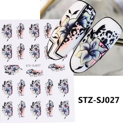 Aranyos tavaszi virágos levelek 3D körömdíszítő matricák arany örvény virágos természetes dizájn öntapadó transzfer csúszkák manikűr NFSTZ-SJ