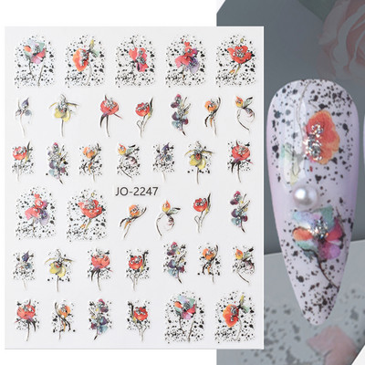 Aranyos tavaszi virágos levelek 3D körömdíszítő matricák arany örvény virágos természetes dizájn öntapadó transzfer csúszkák manikűr NFSTZ-SJ