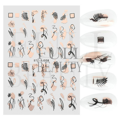 Aranyos tavaszi virágos levelek 3D körömdíszítő matricák arany örvény virágos természetes dizájn öntapadó transzfer csúszkák manikűr NFSTZ-SJ