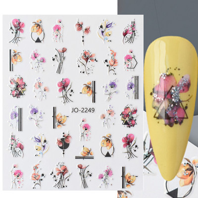 Aranyos tavaszi virágos levelek 3D körömdíszítő matricák arany örvény virágos természetes dizájn öntapadó transzfer csúszkák manikűr NFSTZ-SJ