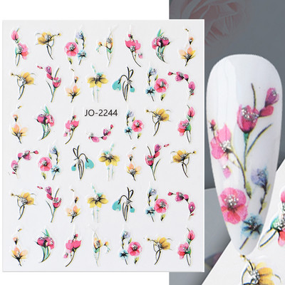 Aranyos tavaszi virágos levelek 3D körömdíszítő matricák arany örvény virágos természetes dizájn öntapadó transzfer csúszkák manikűr NFSTZ-SJ