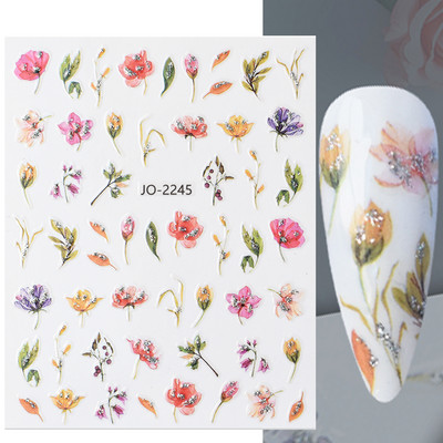 Aranyos tavaszi virágos levelek 3D körömdíszítő matricák arany örvény virágos természetes dizájn öntapadó transzfer csúszkák manikűr NFSTZ-SJ