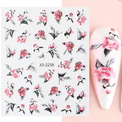 Aranyos tavaszi virágos levelek 3D körömdíszítő matricák arany örvény virágos természetes dizájn öntapadó transzfer csúszkák manikűr NFSTZ-SJ