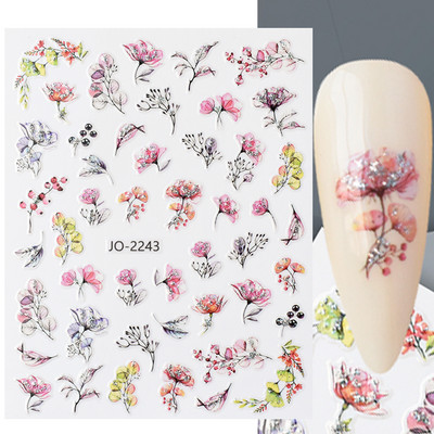 Aranyos tavaszi virágos levelek 3D körömdíszítő matricák arany örvény virágos természetes dizájn öntapadó transzfer csúszkák manikűr NFSTZ-SJ