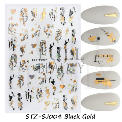 Aranyos tavaszi virágos levelek 3D körömdíszítő matricák arany örvény virágos természetes dizájn öntapadó transzfer csúszkák manikűr NFSTZ-SJ