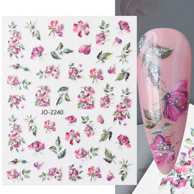 Aranyos tavaszi virágos levelek 3D körömdíszítő matricák arany örvény virágos természetes dizájn öntapadó transzfer csúszkák manikűr NFSTZ-SJ