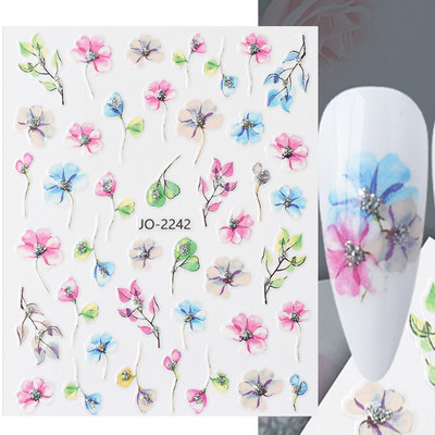 Aranyos tavaszi virágos levelek 3D körömdíszítő matricák arany örvény virágos természetes dizájn öntapadó transzfer csúszkák manikűr NFSTZ-SJ