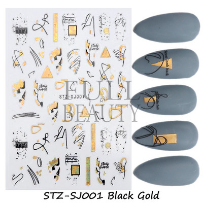 Aranyos tavaszi virágos levelek 3D körömdíszítő matricák arany örvény virágos természetes dizájn öntapadó transzfer csúszkák manikűr NFSTZ-SJ