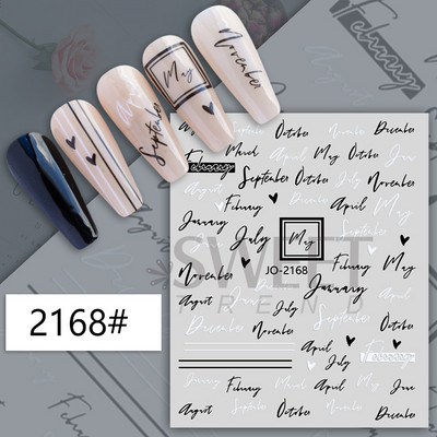 3D fekete-fehér betűs körömmatricák varázslat címkék manikűr barkács művészet szó graffiti absztrakt arc gél lakk körömdíszítés BEJO