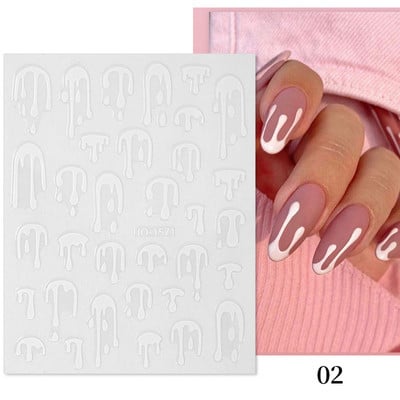 Френски стил Холографски златни трески 3D водни капки Флуоресцентни стикери за нокти Абстрактни цветя Листа Пролет Лято Nail Art Decal