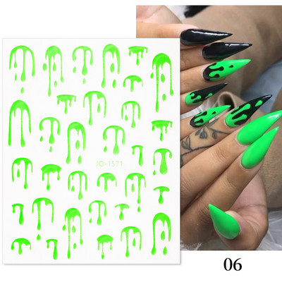 Френски стил Холографски златни трески 3D водни капки Флуоресцентни стикери за нокти Абстрактни цветя Листа Пролет Лято Nail Art Decal