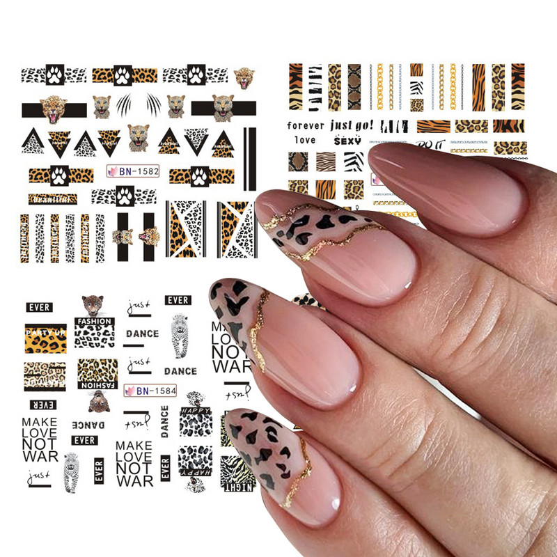 12 buc. Autocolante sexy pentru unghii cu leopard, zebră, tigru, piele de animale sălbatice, glisoare de apă pentru unghii, accesorii pentru manichiură Instrument BEBN1225-1584