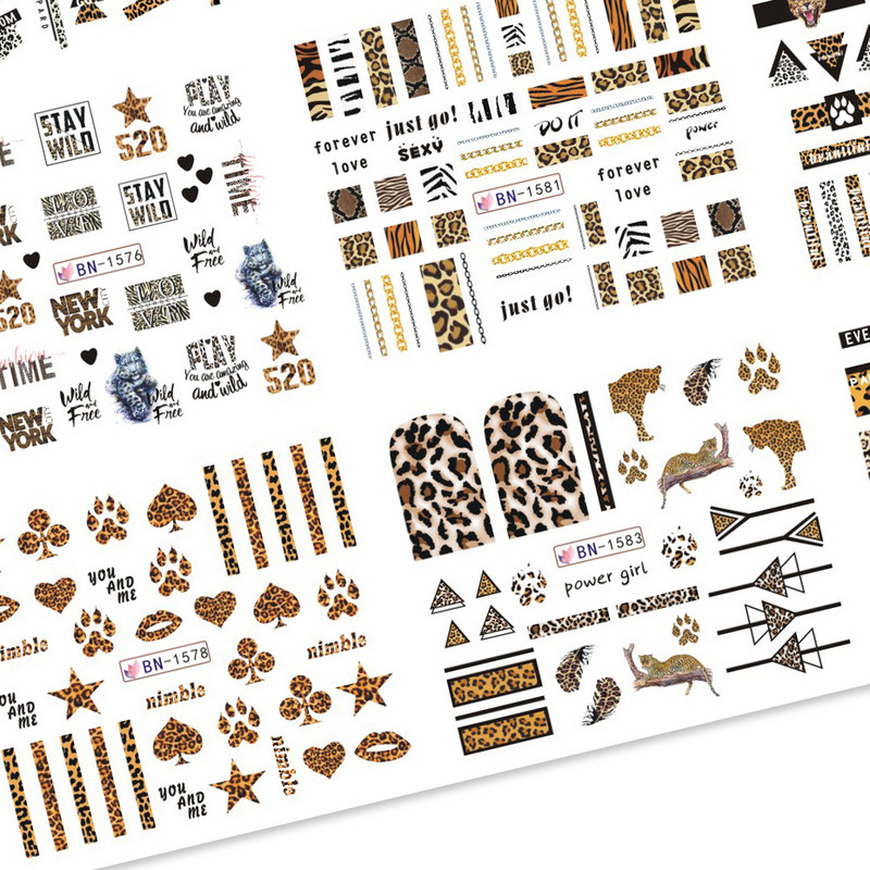 12 buc. Autocolante sexy pentru unghii cu leopard, zebră, tigru, piele de animale sălbatice, glisoare de apă pentru unghii, accesorii pentru manichiură Instrument BEBN1225-1584