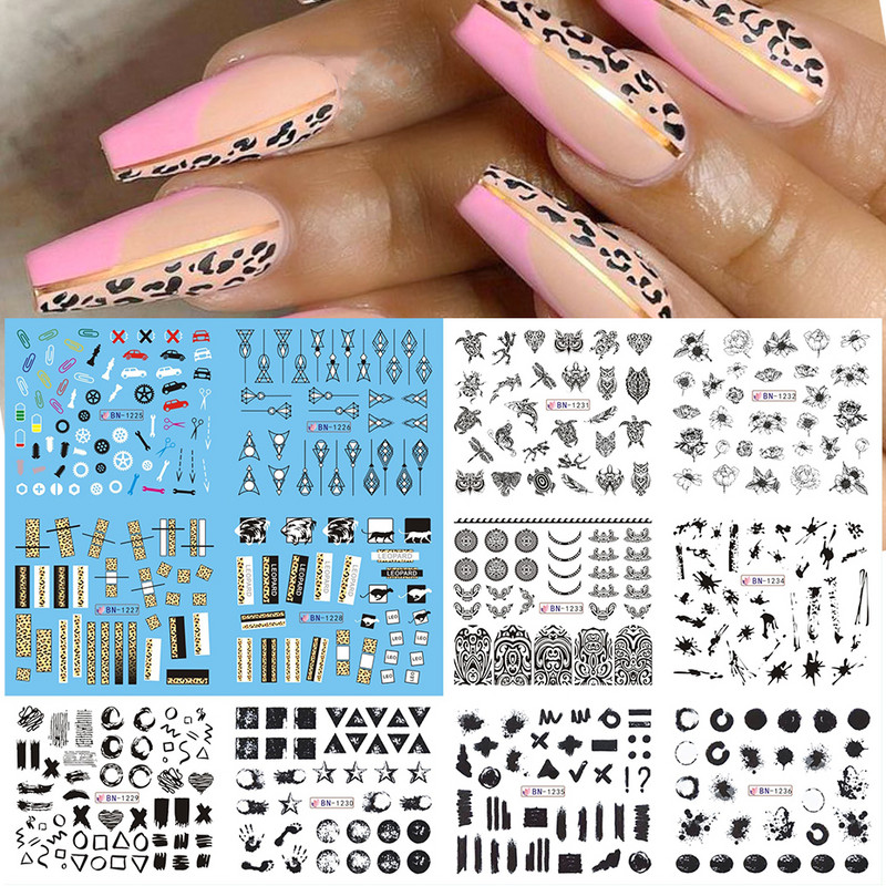 12 buc. Autocolante sexy pentru unghii cu leopard, zebră, tigru, piele de animale sălbatice, glisoare de apă pentru unghii, accesorii pentru manichiură Instrument BEBN1225-1584