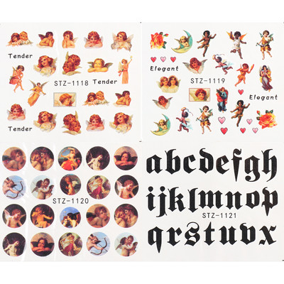 4 buc. Decalcomanii pentru unghii autocolant de transfer de apă, șarpe întunecat, dragon, înger, design, manichiură, decorare, glisor Wrap LYSTZ1114-1137-1