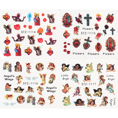 4 buc. Decalcomanii pentru unghii autocolant de transfer de apă, șarpe întunecat, dragon, înger, design, manichiură, decorare, glisor Wrap LYSTZ1114-1137-1